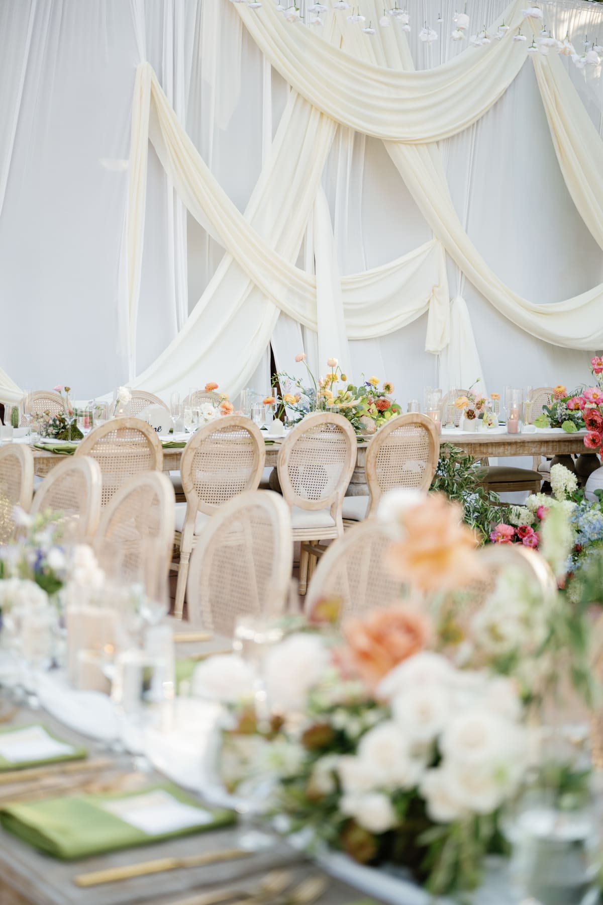 A softly draped wedding reception